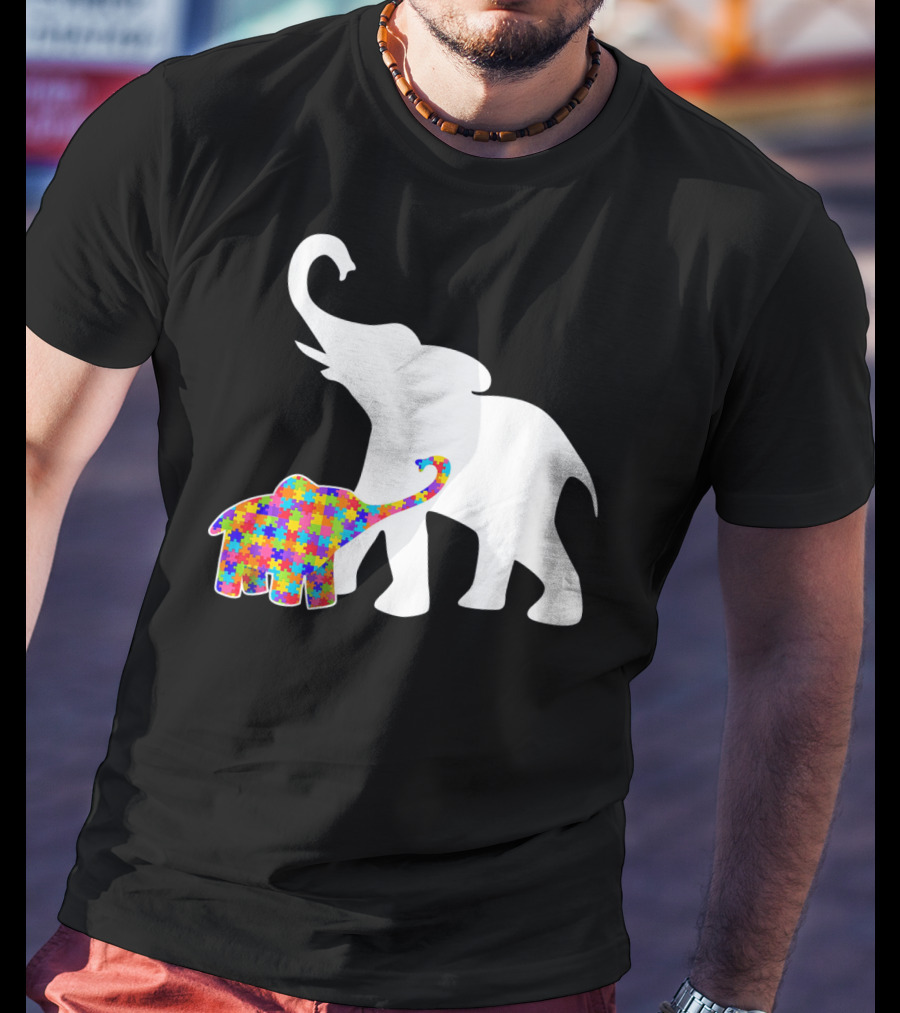 Elephant Autism Awareness Puzzle Pattern Support T-Shirt