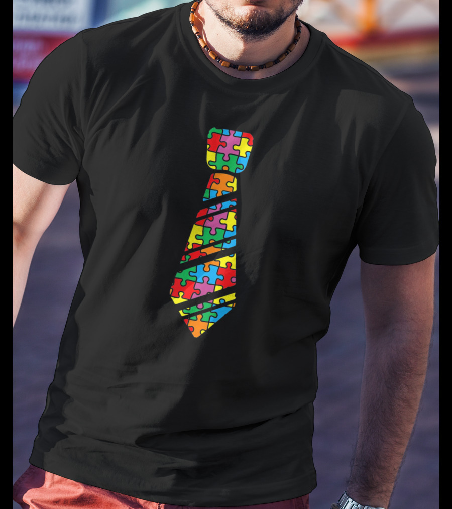 Funny Autism Awareness Puzzle Neck Tie Iconic Colorful T-Shirt
