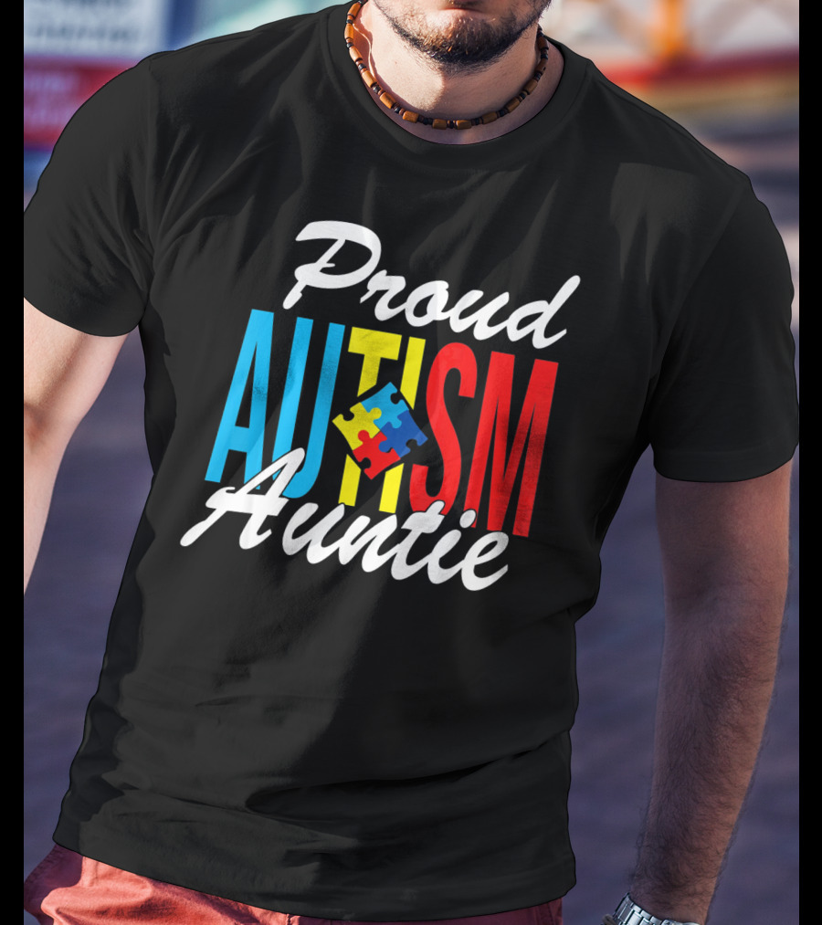 Proud Autism Auntie Puzzle Piece Awareness Support T-Shirt
