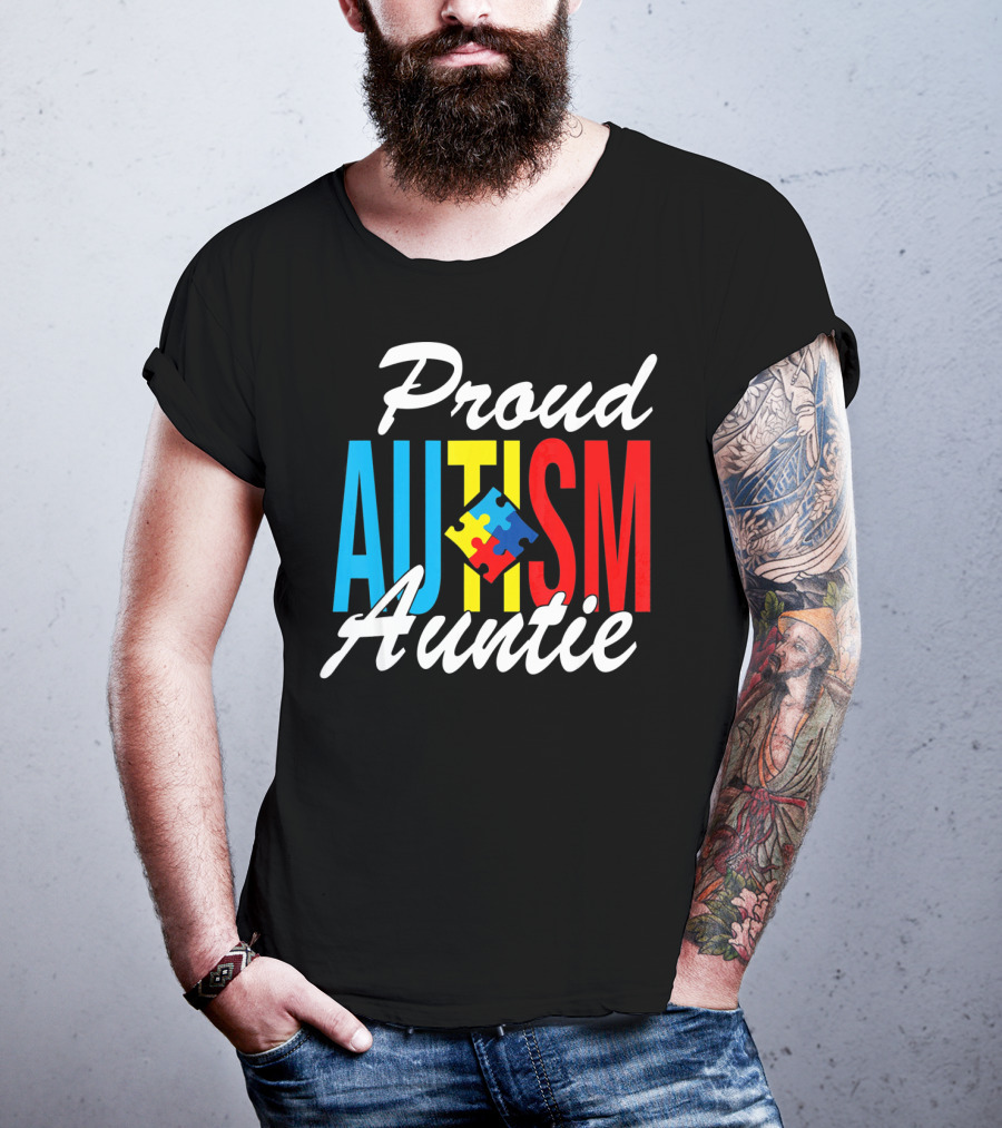 Proud Autism Auntie Puzzle Piece Awareness Support T-Shirt