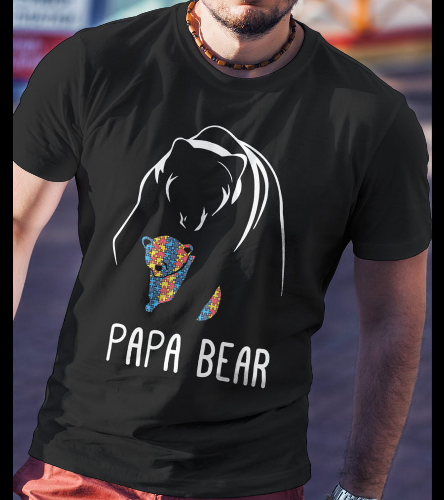 Papa Bear Autism Awareness Puzzle T-Shirt