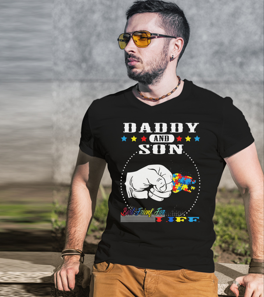 Daddy And Son Best Friends For Life Autism Awareness Puzzle Fist Bump T-Shirt