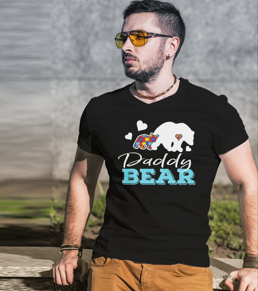 Daddy Bear Puzzle Heart Autism Awareness T-Shirt