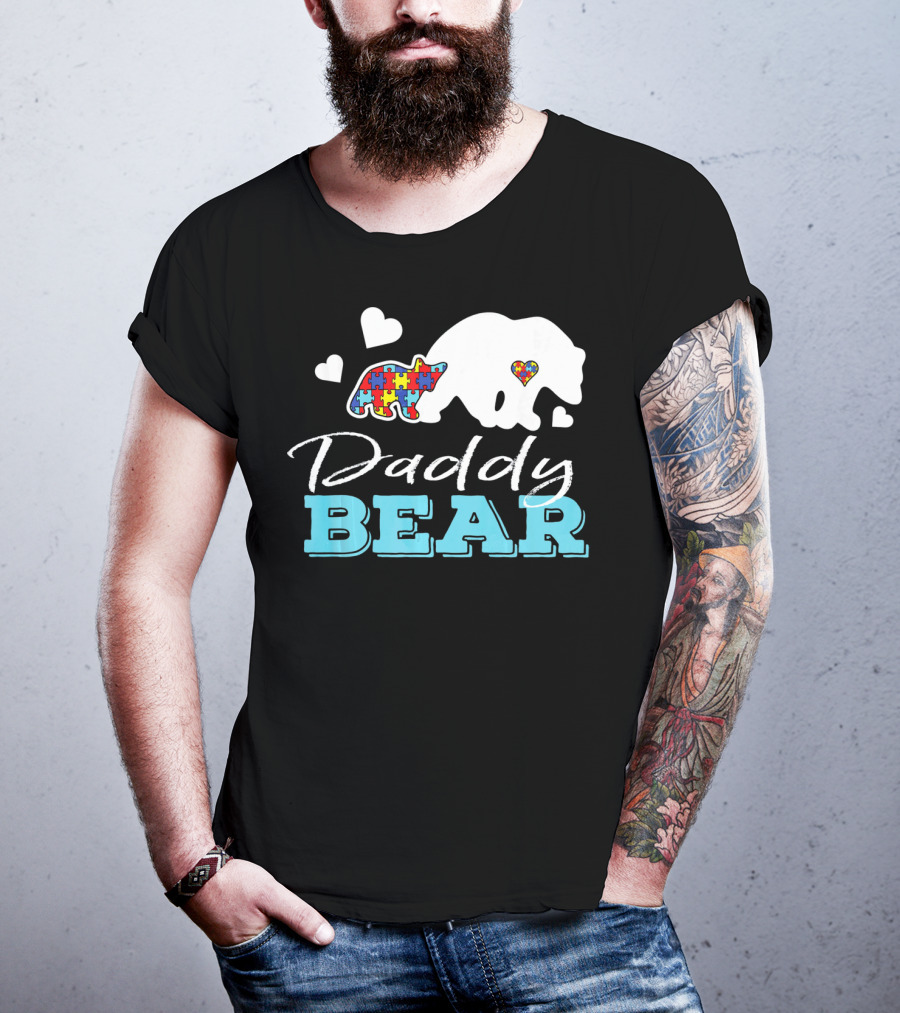 Daddy Bear Puzzle Heart Autism Awareness T-Shirt