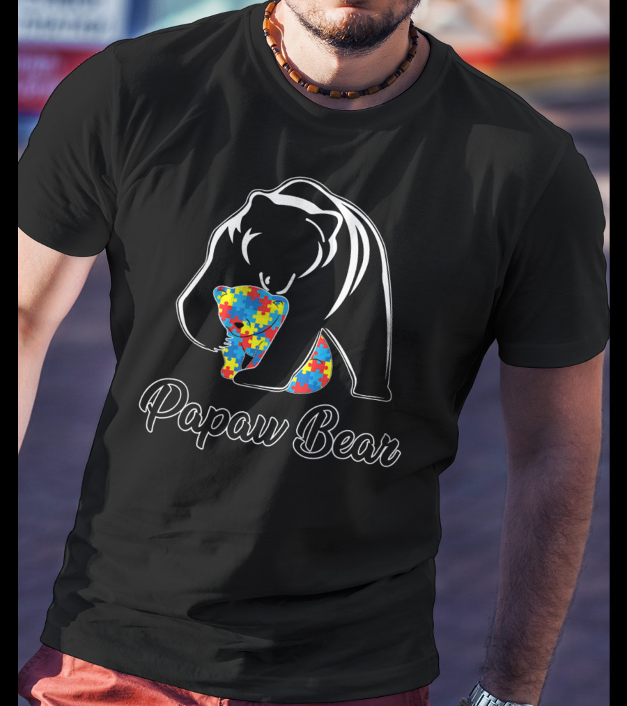 Papaw Bear Holding Puzzle Piece Autism Awareness Men's T-Shirt