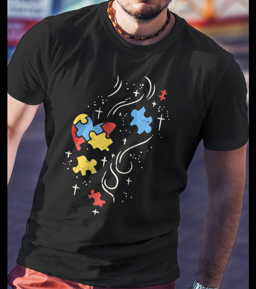 Autism Awareness Puzzle Ribbon Heart Crosses T-Shirt