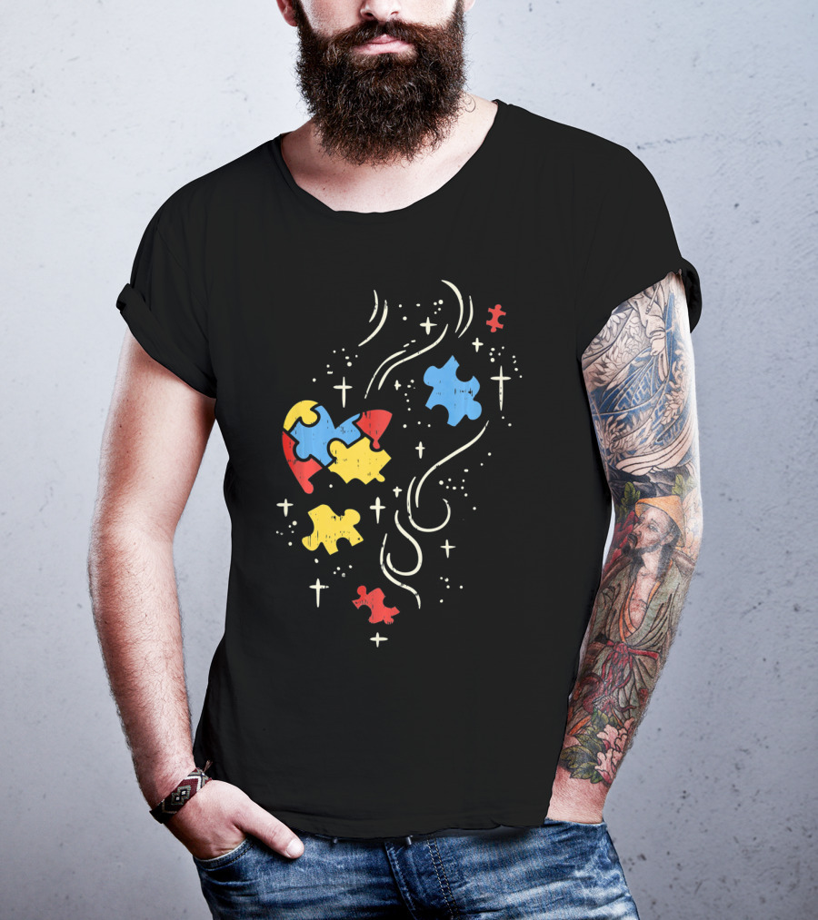 Autism Awareness Puzzle Ribbon Heart Crosses T-Shirt