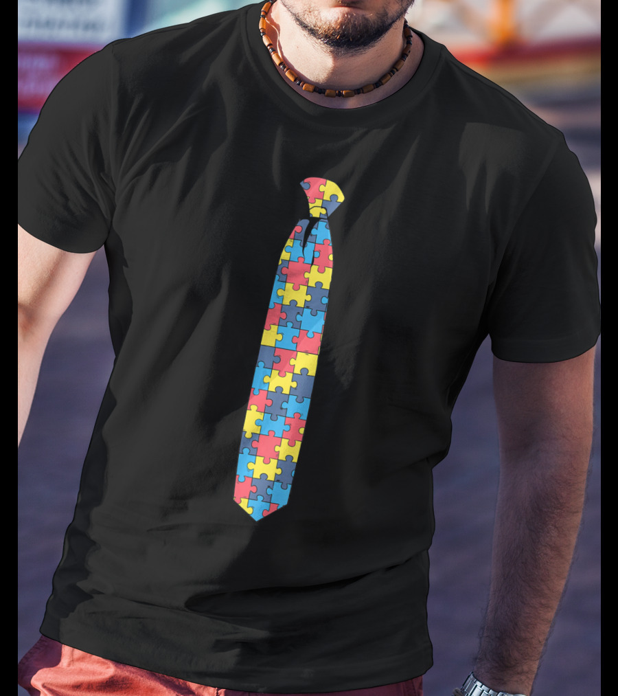 Unique Autism Awareness Day Puzzle Pattern TIE T-Shirt