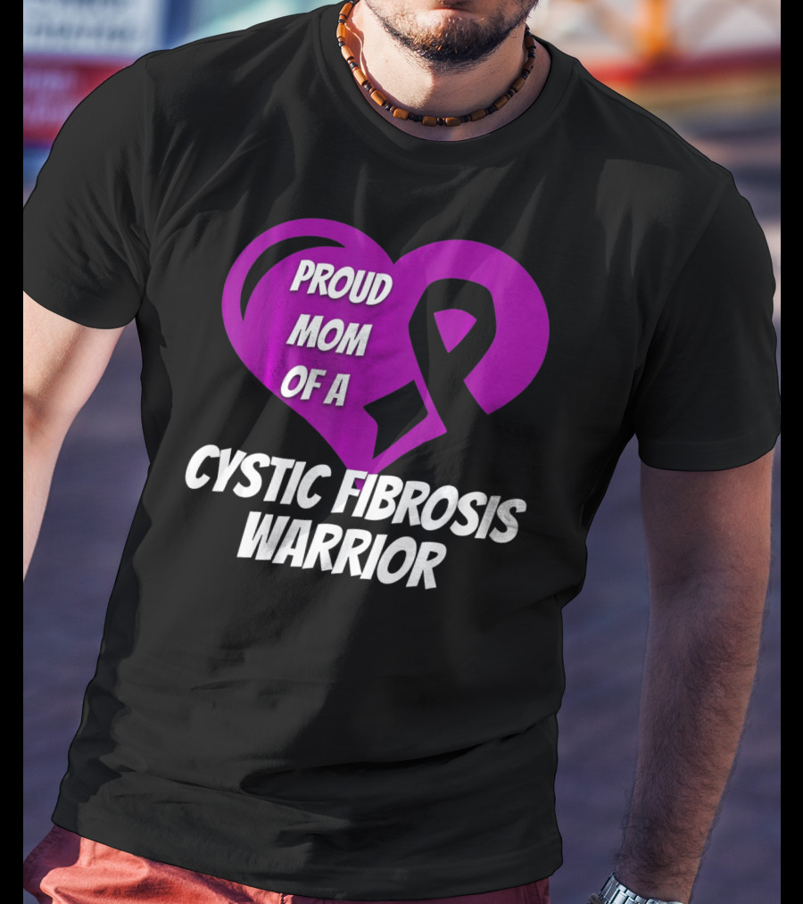 Proud Mom Of A Cystic Fibrosis Warrior Purple Ribbon Heart T-Shirt
