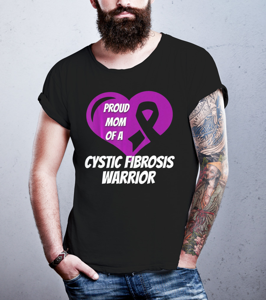 Proud Mom Of A Cystic Fibrosis Warrior Purple Ribbon Heart T-Shirt