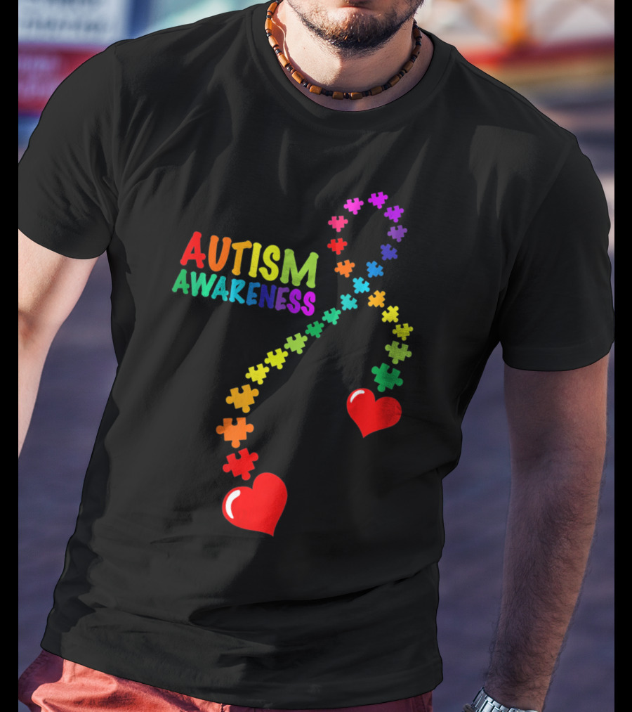 Autism Awareness Puzzle Heart Ribbon Rainbow T-Shirt