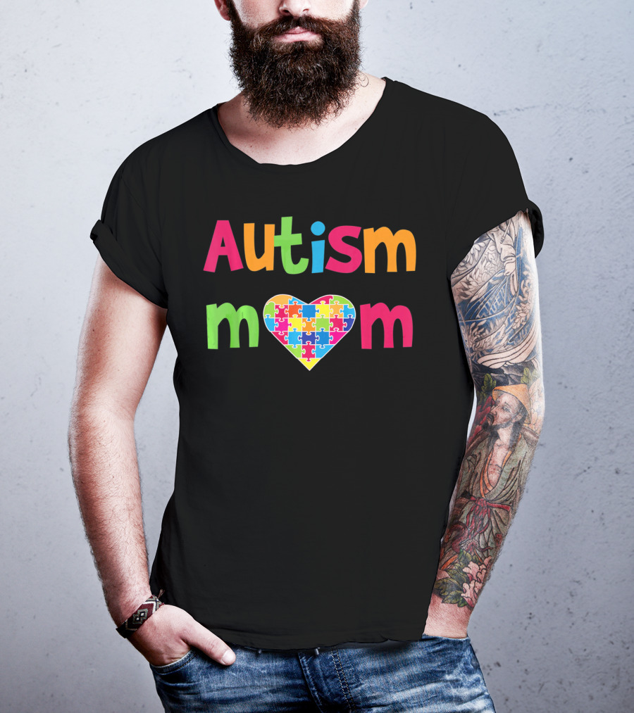 Autism Mom Heart Puzzle Autistic Awareness T-Shirt