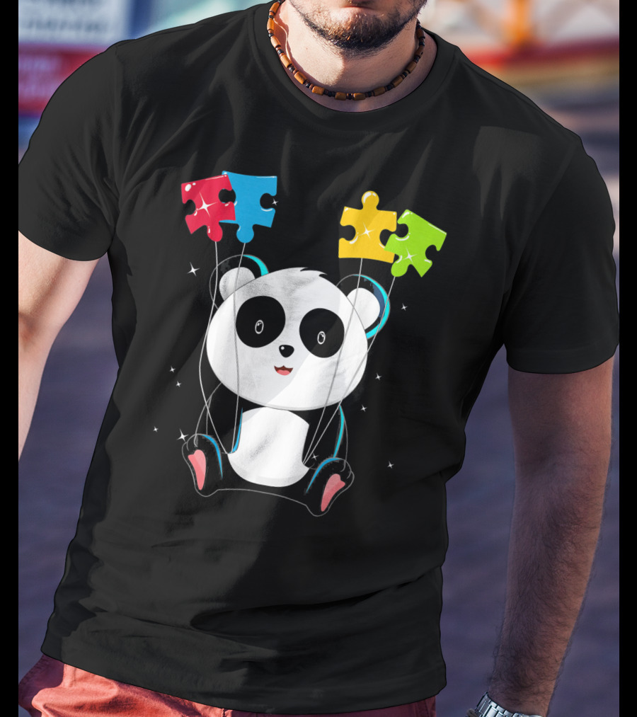 Autism Awareness Cute Panda With Colorful Puzzle Balloons T-Shirt