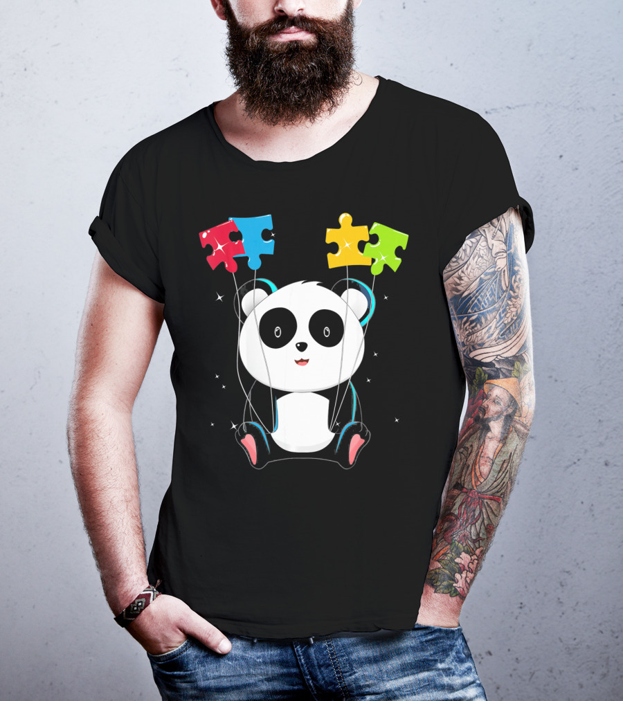 Autism Awareness Cute Panda With Colorful Puzzle Balloons T-Shirt