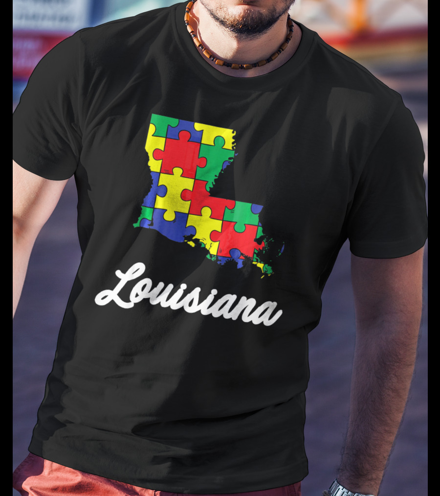 Autism Awareness Puzzle Map Louisiana T-Shirt
