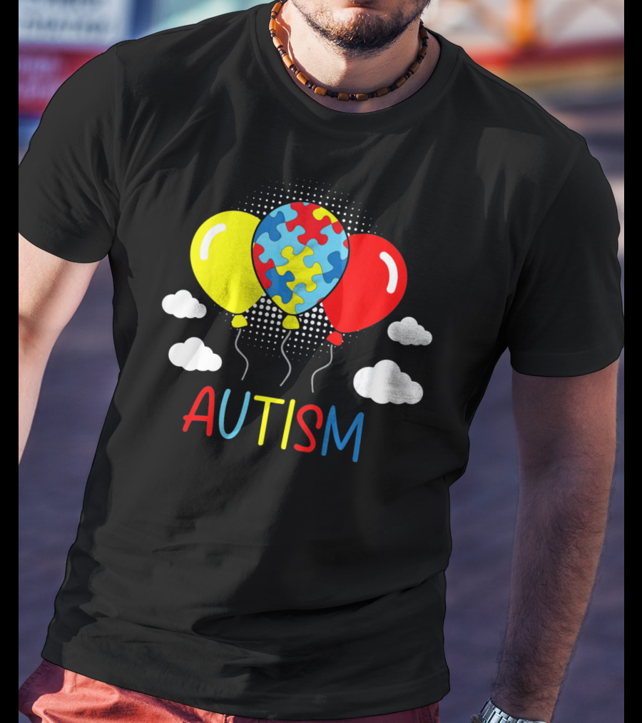 Autism Awareness Balloons Puzzle Clouds T-Shirt