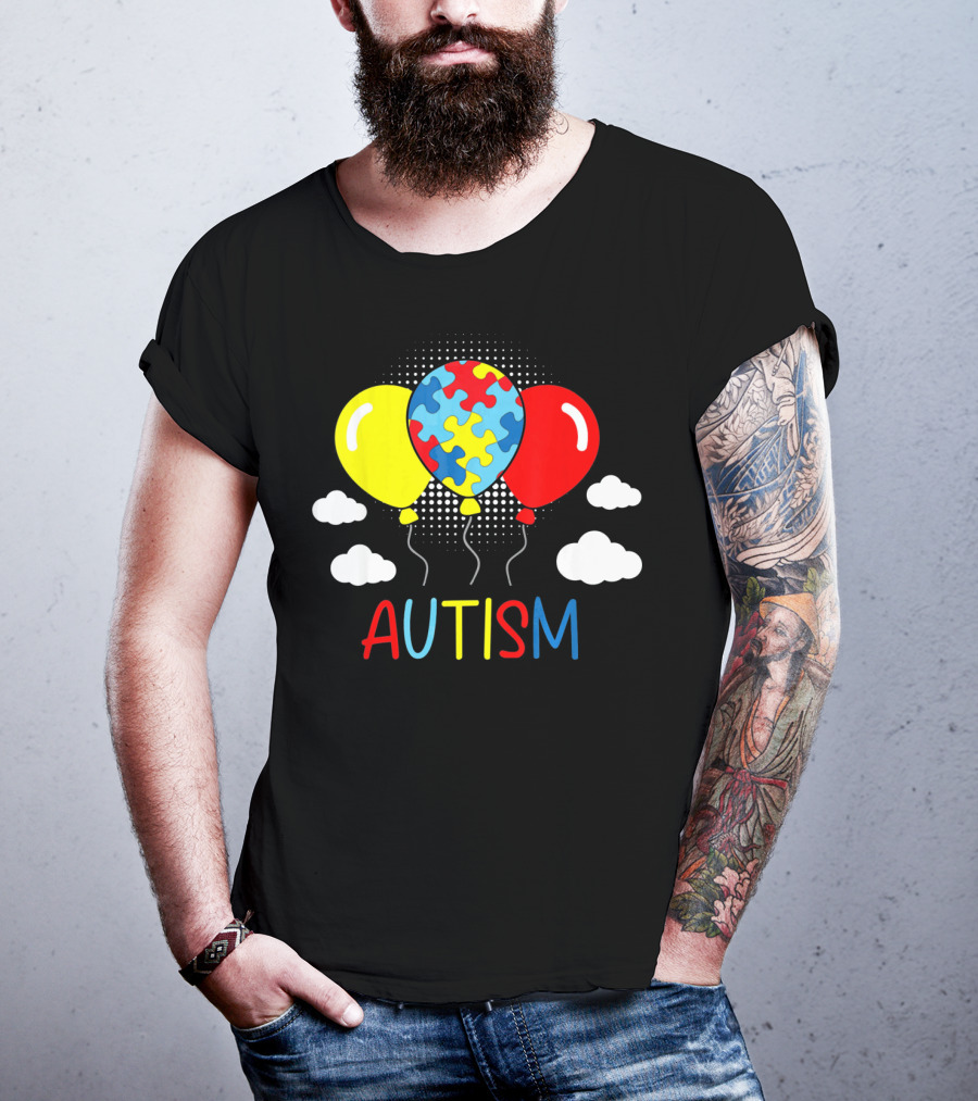 Autism Awareness Balloons Puzzle Clouds T-Shirt