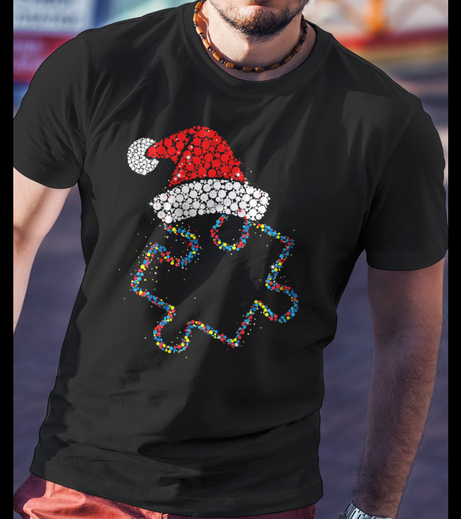 Puzzle Santa Merry Christmas Autism Awareness T-Shirt