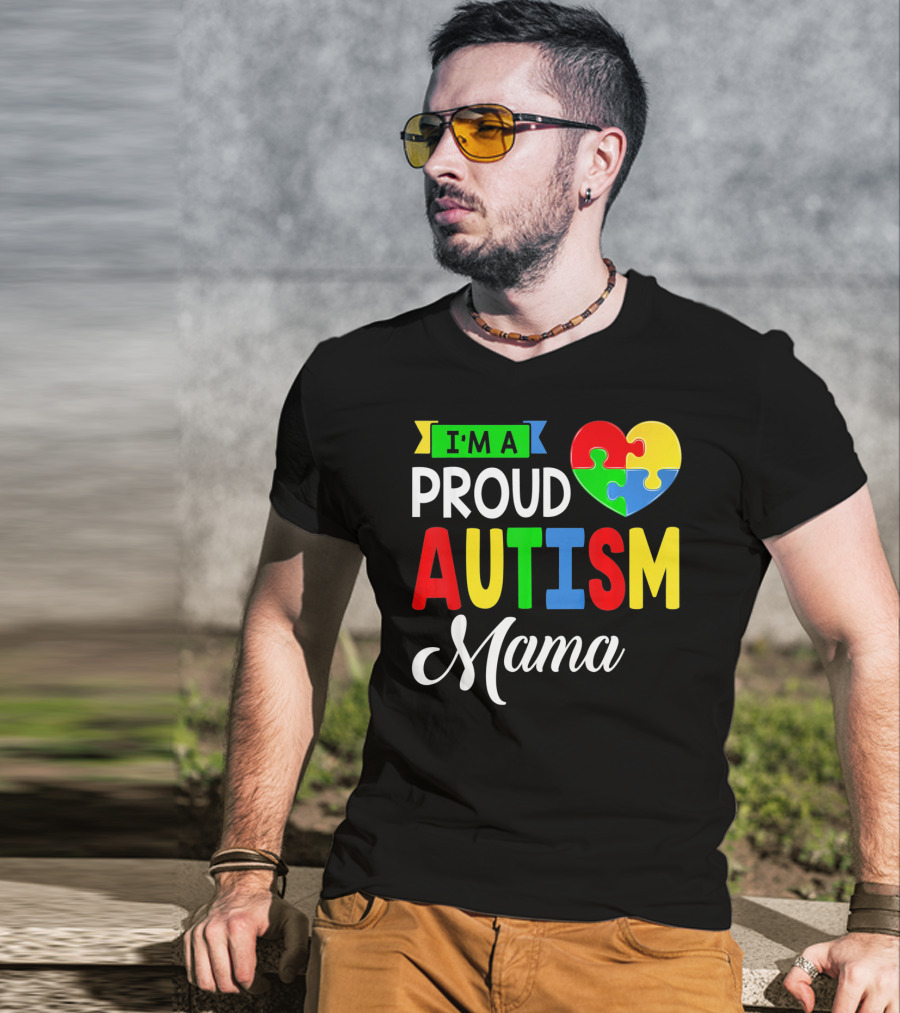 I'M A Proud Autism Mama Puzzle Heart Mamasaurus T-Shirt