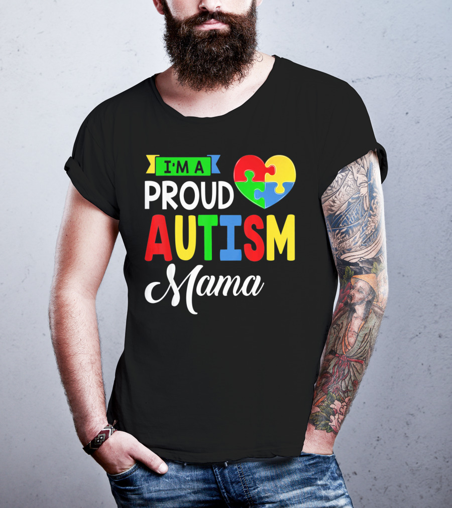 I'M A Proud Autism Mama Puzzle Heart Mamasaurus T-Shirt