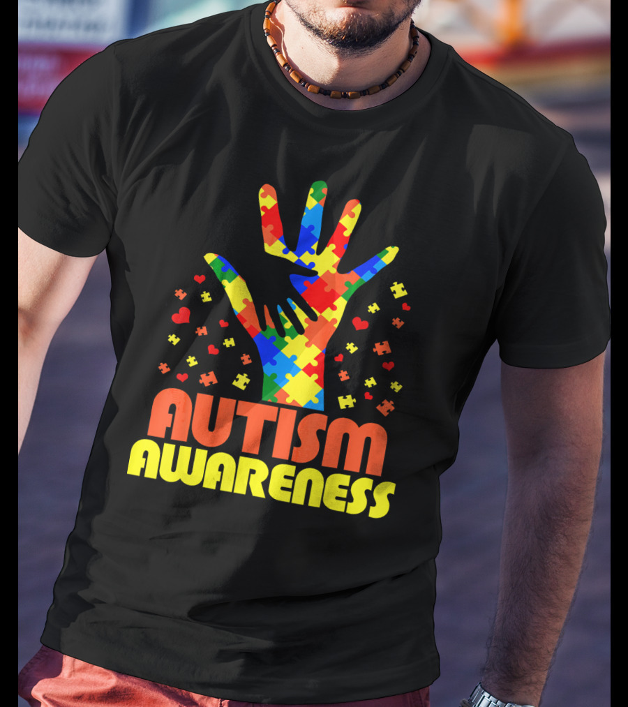 Autism Awareness Puzzle Piece Hand Son Daughter T-Shirt