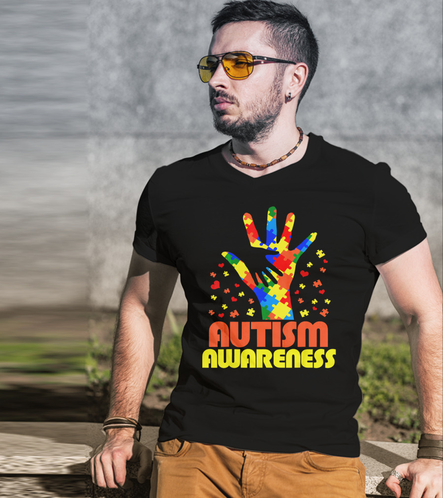 Autism Awareness Puzzle Piece Hand Son Daughter T-Shirt