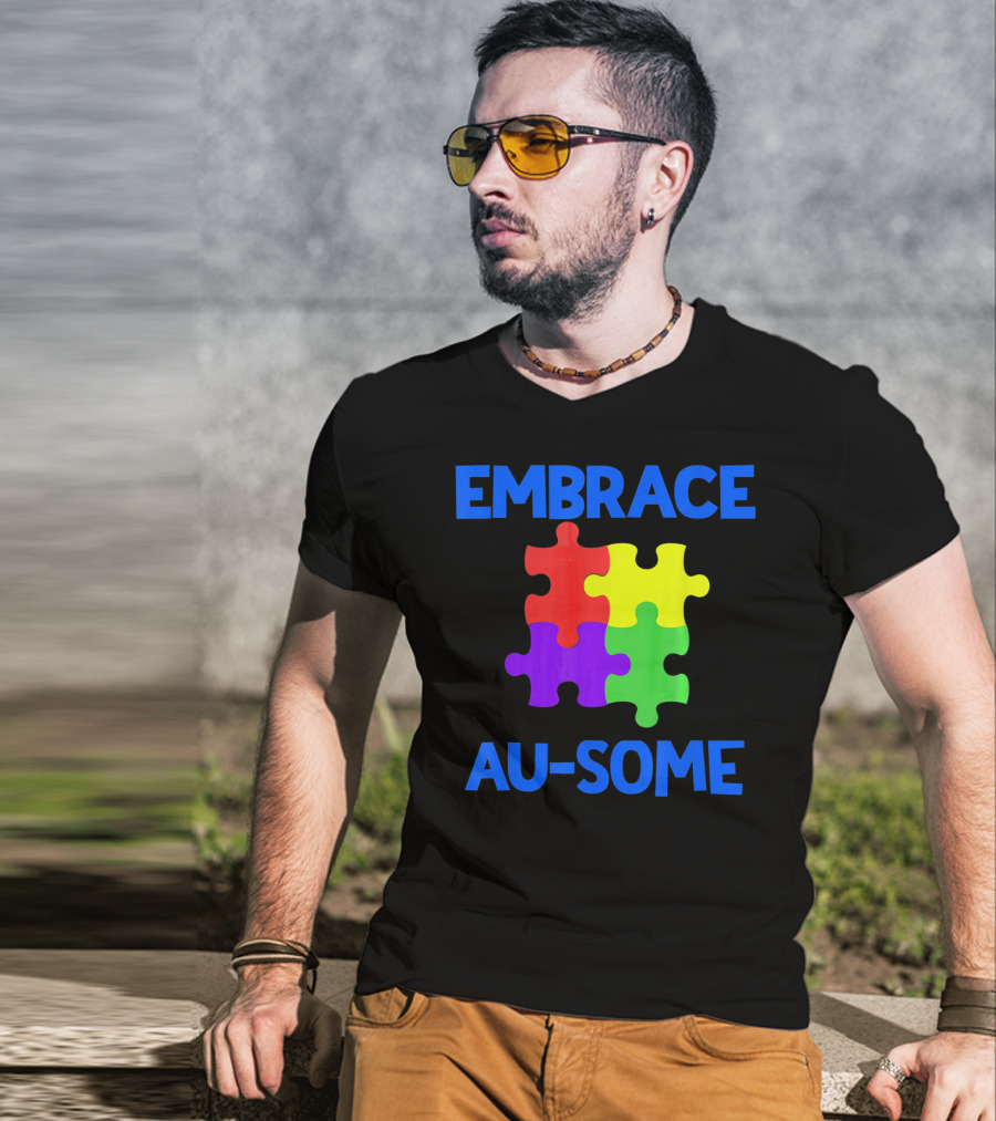 Embrace Au-some Autism Awareness Puzzle Piece T-Shirt