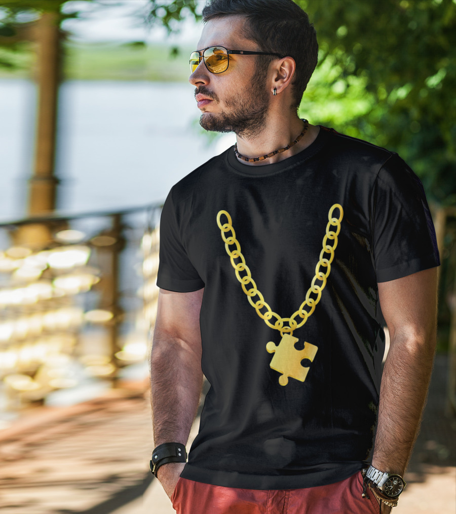 Original Autism Awareness Gold Puzzle Necklace T-Shirt
