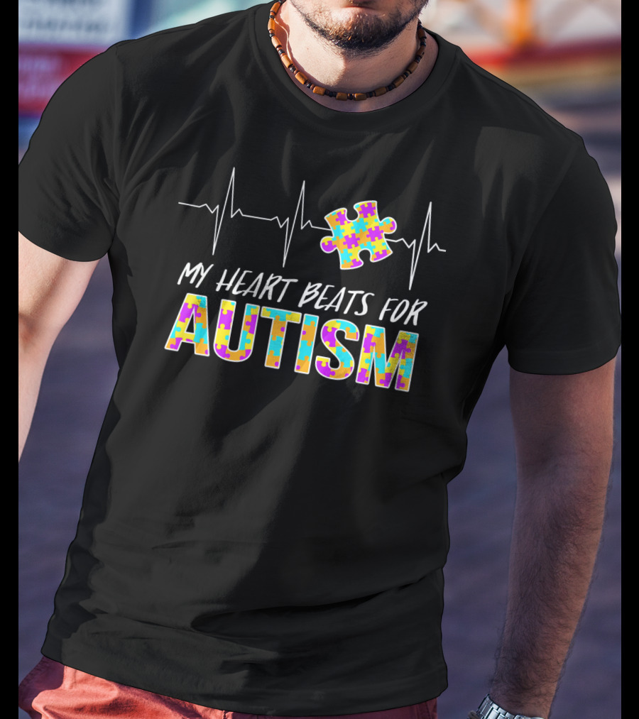 My Heart Beats For Autism Awareness Puzzle Piece T-Shirt