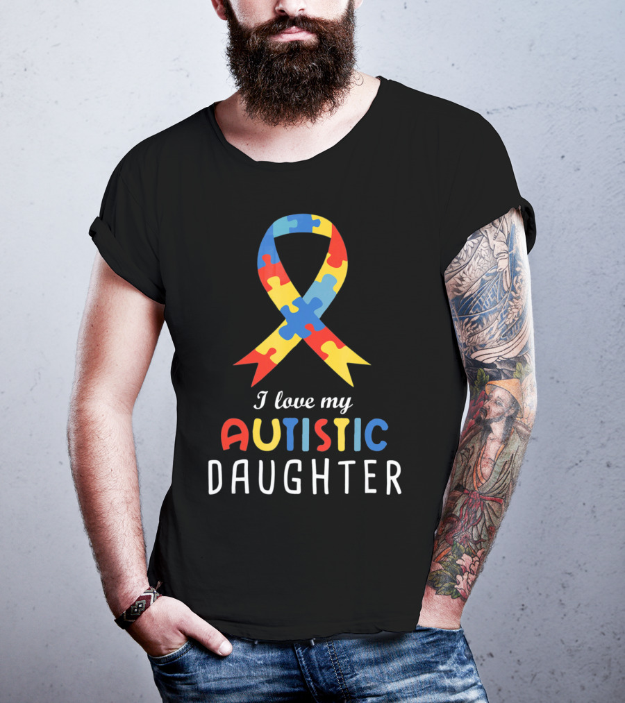 I Love My Autistic Daughter Autism Awareness Puzzle T-Shirt