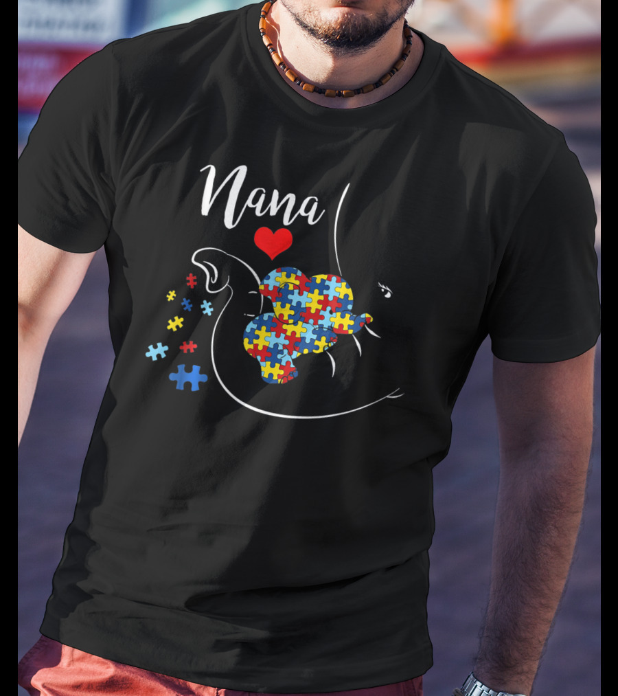 Nana Elephant Puzzle Heart Autism Awareness T-Shirt