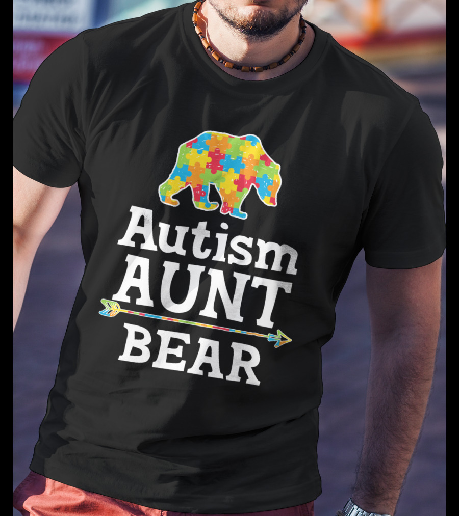 Autism Awareness Aunt Bear Puzzle Pattern Arrow T-Shirt