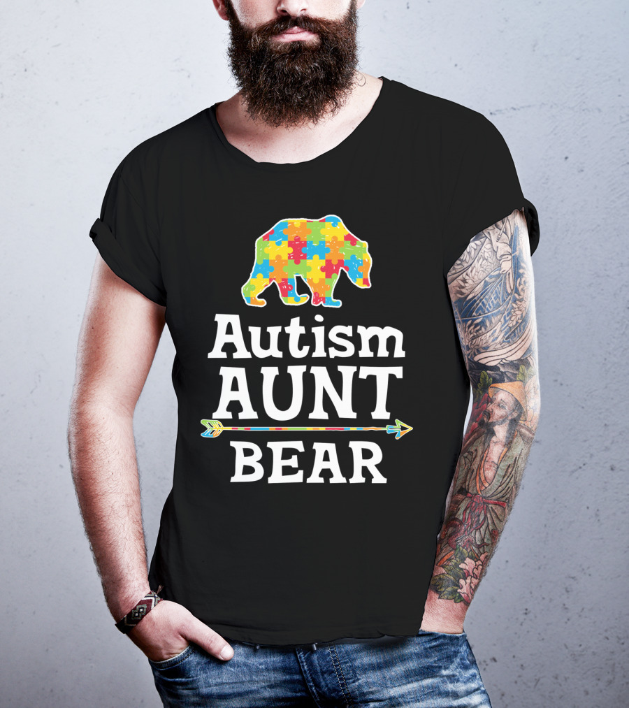 Autism Awareness Aunt Bear Puzzle Pattern Arrow T-Shirt