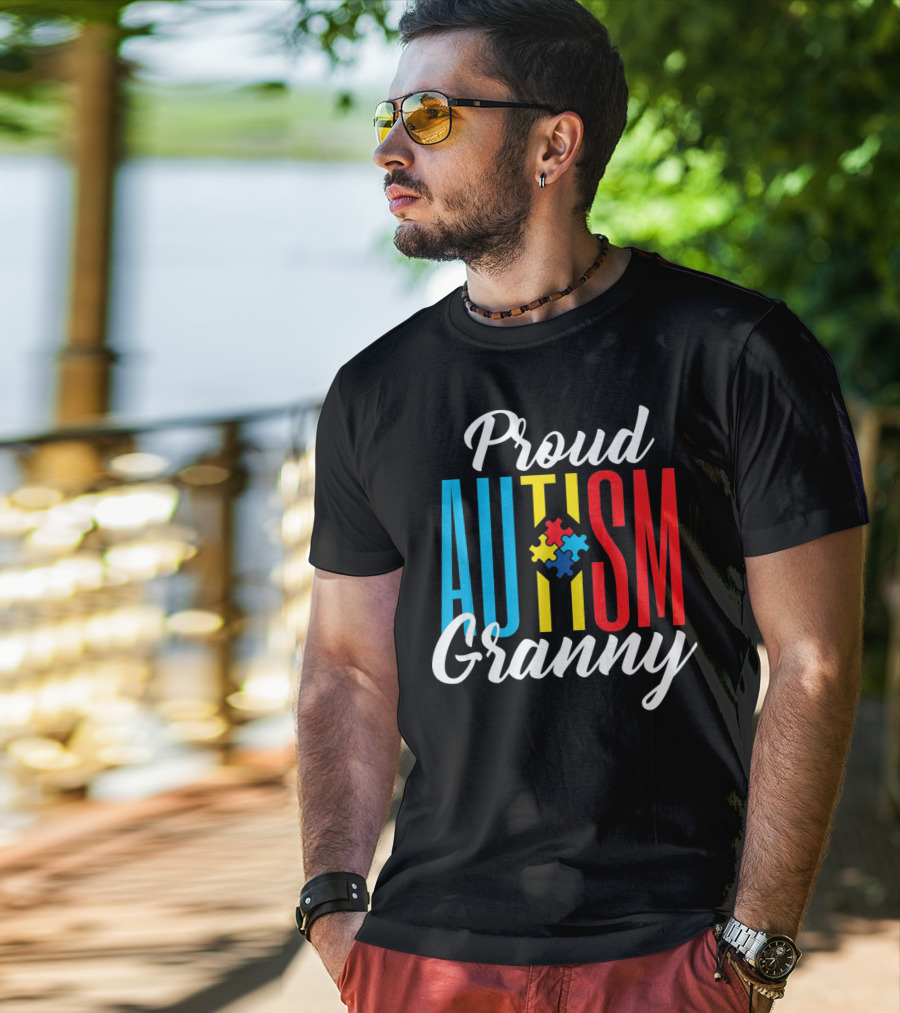 Proud Autism Granny With Colorful Puzzle Awareness T-Shirt