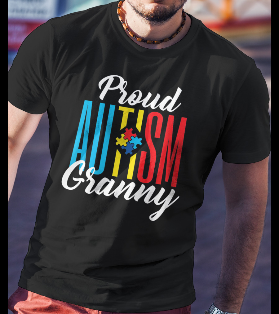Proud Autism Granny With Colorful Puzzle Awareness T-Shirt