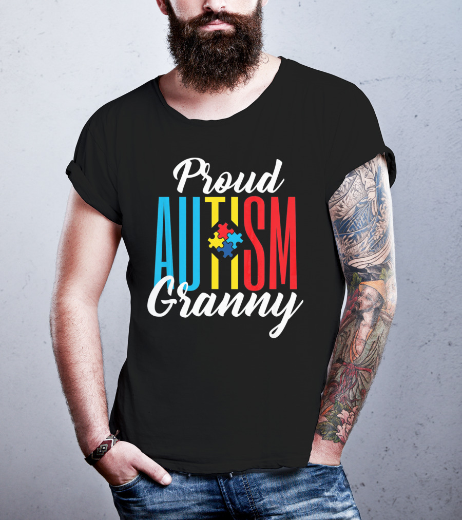 Proud Autism Granny With Colorful Puzzle Awareness T-Shirt