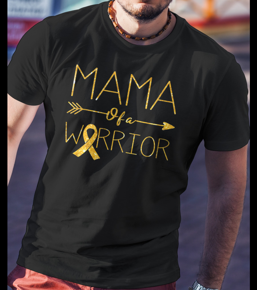 MAMA Of A Warrior Golden Ribbon Childhood Cancer Awareness T-Shirt