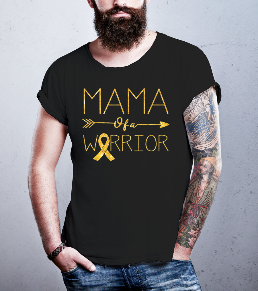 MAMA Of A Warrior Golden Ribbon Childhood Cancer Awareness T-Shirt