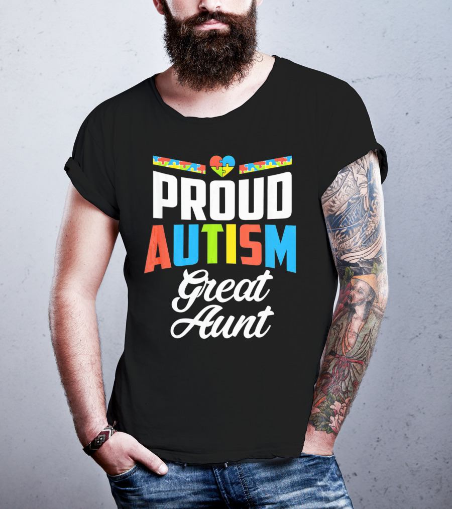 Proud Autism Great Aunt Puzzle Heart Awareness Support T-Shirt