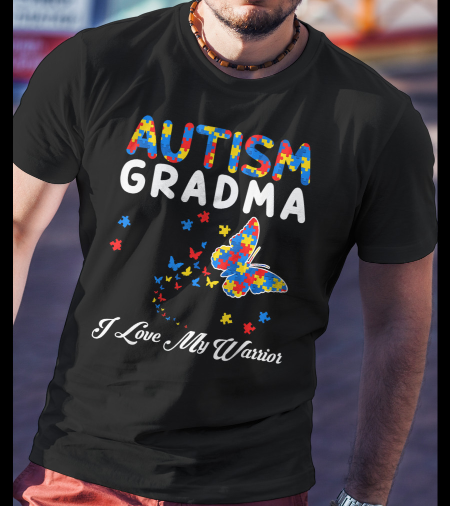 Autism Grandma I Love My Warrior Butterfly Puzzle T-Shirt