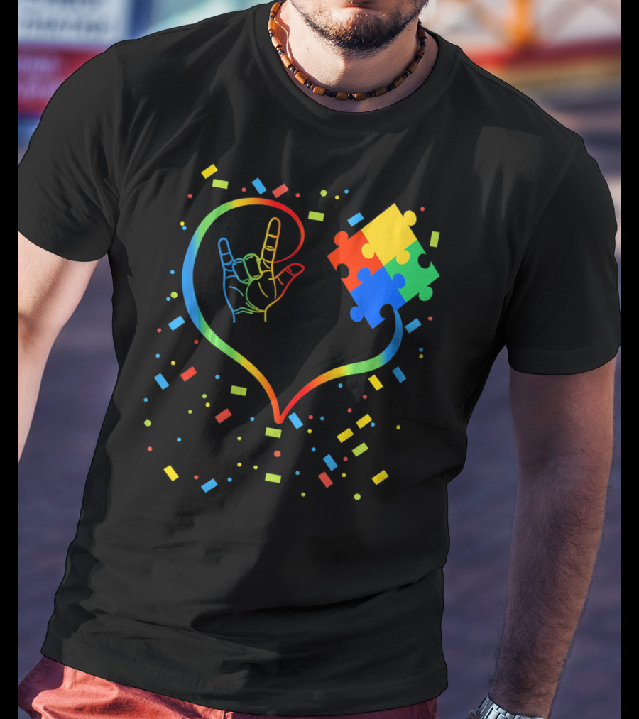 Autism Awareness Special Ed Teacher ASL Heart Puzzle T-Shirt