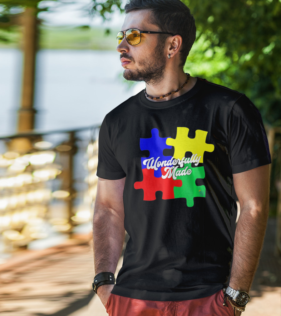 Wonderfully Made Autism Awareness Puzzle Pieces T-Shirt