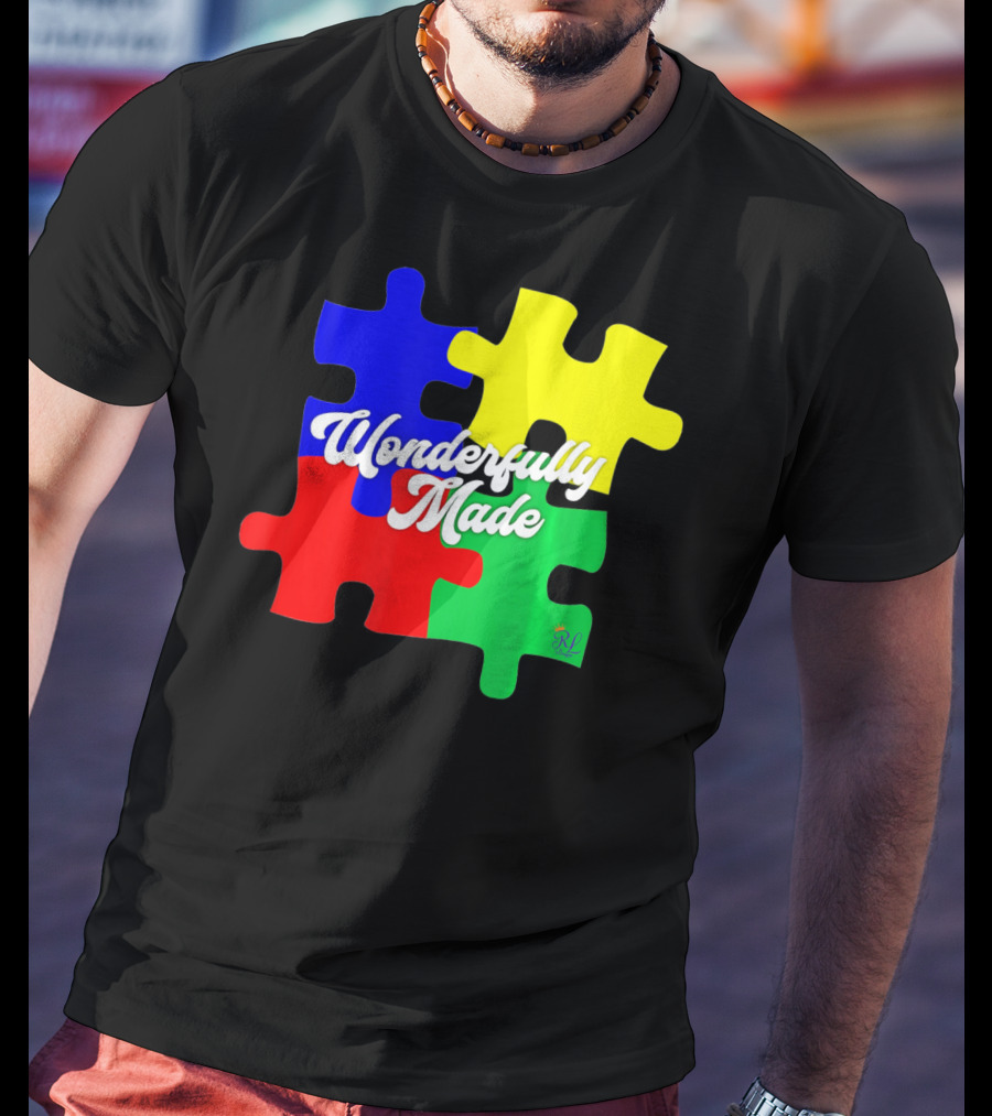Wonderfully Made Autism Awareness Puzzle Pieces T-Shirt