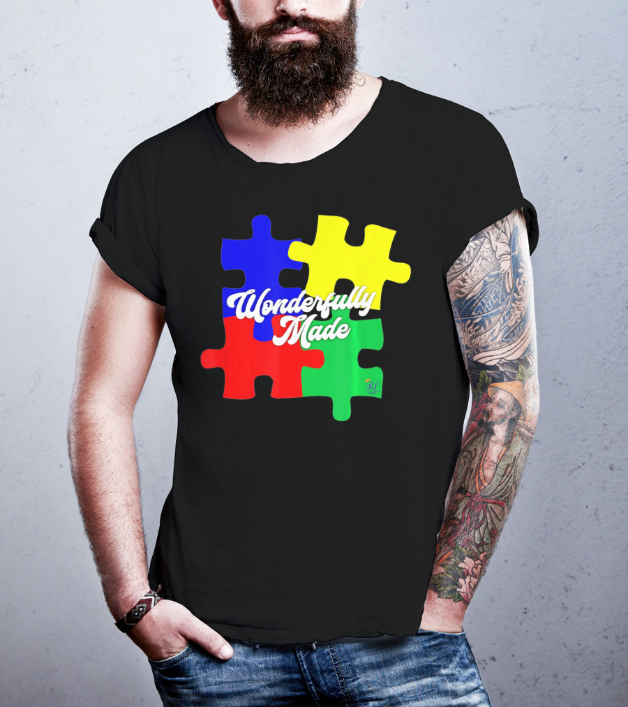 Wonderfully Made Autism Awareness Puzzle Pieces T-Shirt