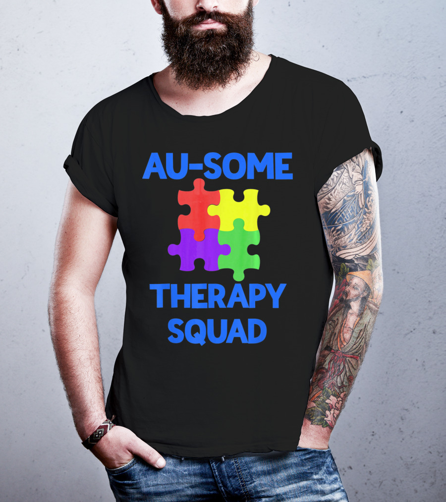 AU-SOME Therapy Squad Autism Awareness Puzzle Pieces T-Shirt