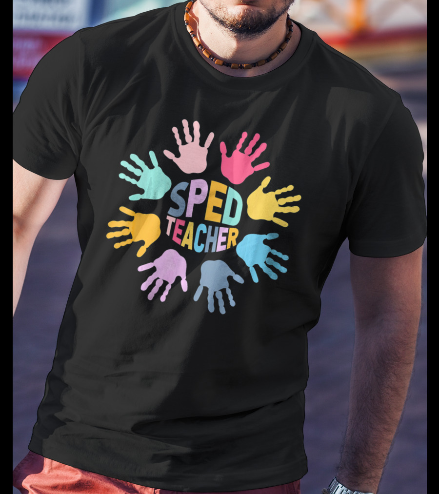 SPED Teacher Colorful Handprint Autism Puzzle Awareness T-Shirt