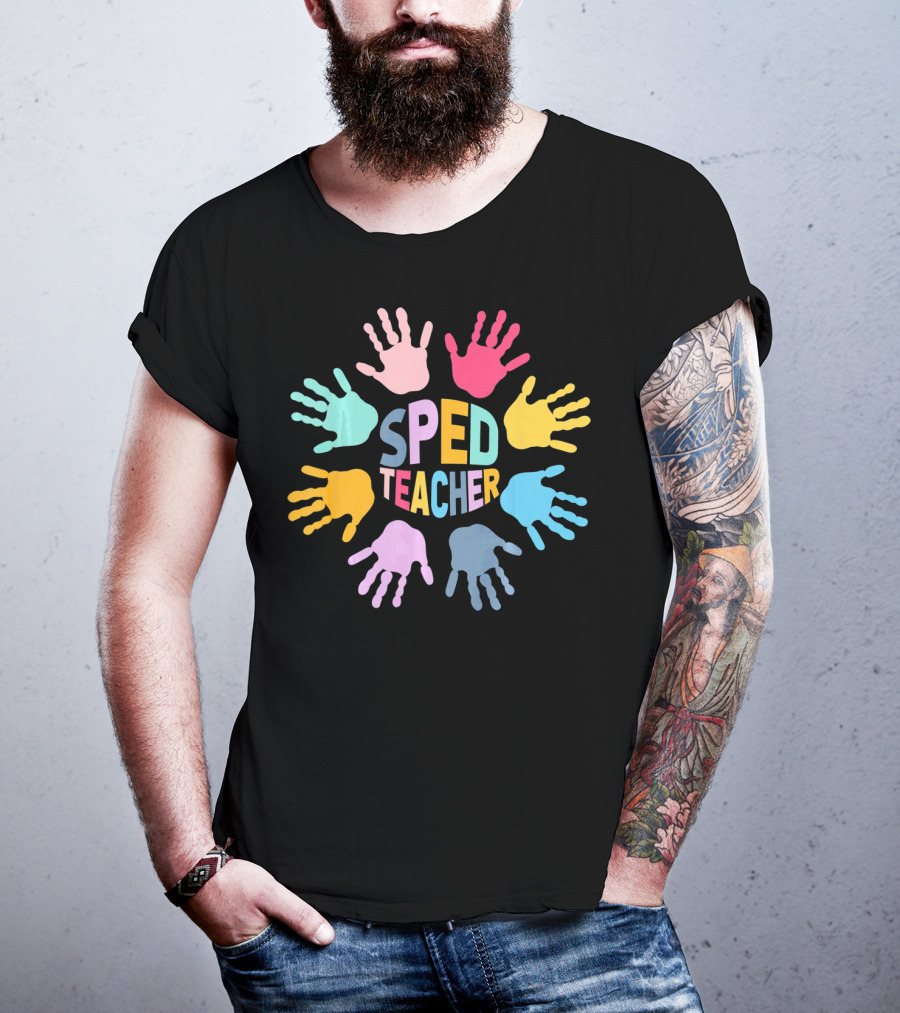 SPED Teacher Colorful Handprint Autism Puzzle Awareness T-Shirt