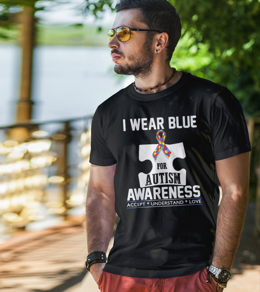I Wear Blue For Autism Awareness Accept Understand Love Puzzle T-Shirt