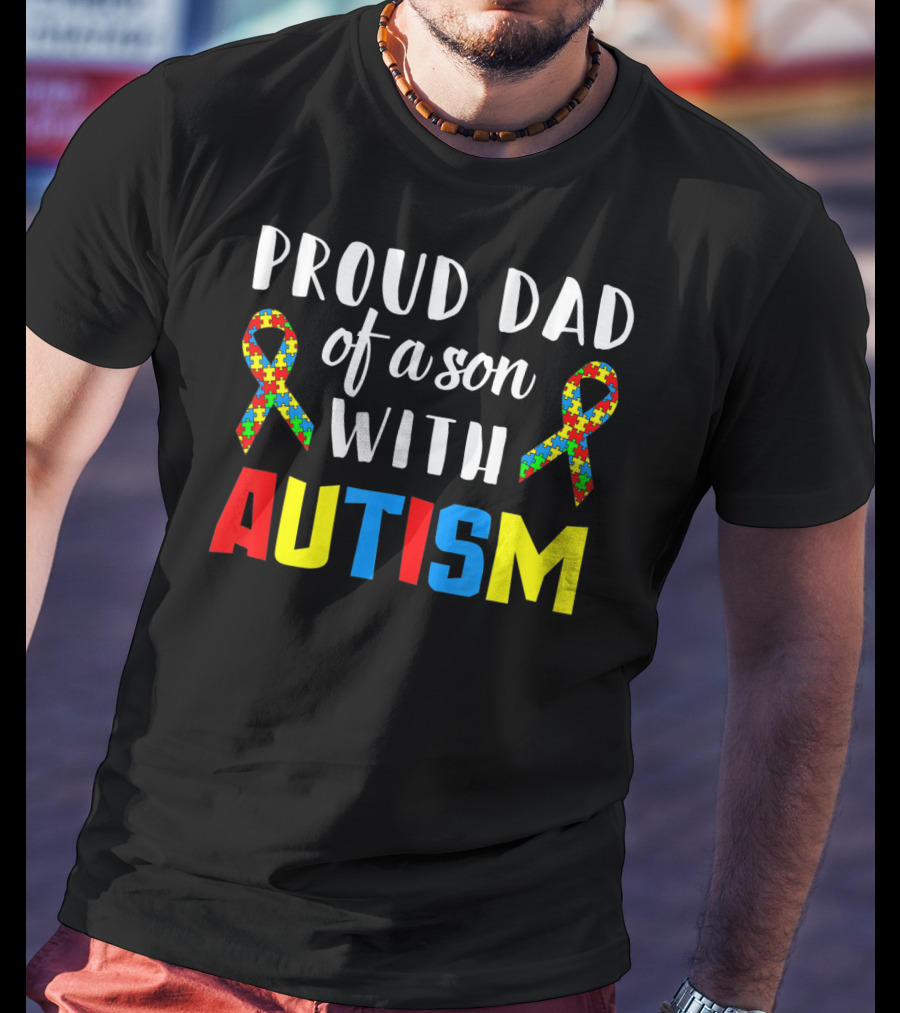 Proud Dad Of A Son With Autism Puzzle T-Shirt
