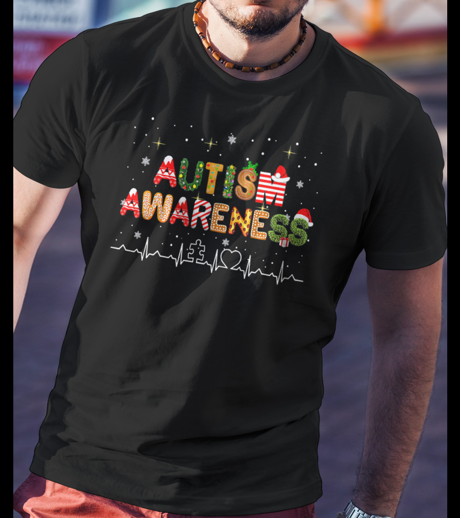 Autism Awareness Festive Christmas Puzzle Heart T-Shirt